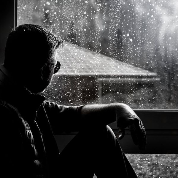 Person sitting in a calm meditative pose by a window.